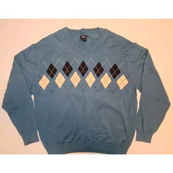 PGA Tour Mens Size 2XL XXL V-Neck Pull Over Argyle Golf Sweater Blue - Picture 1 of 6